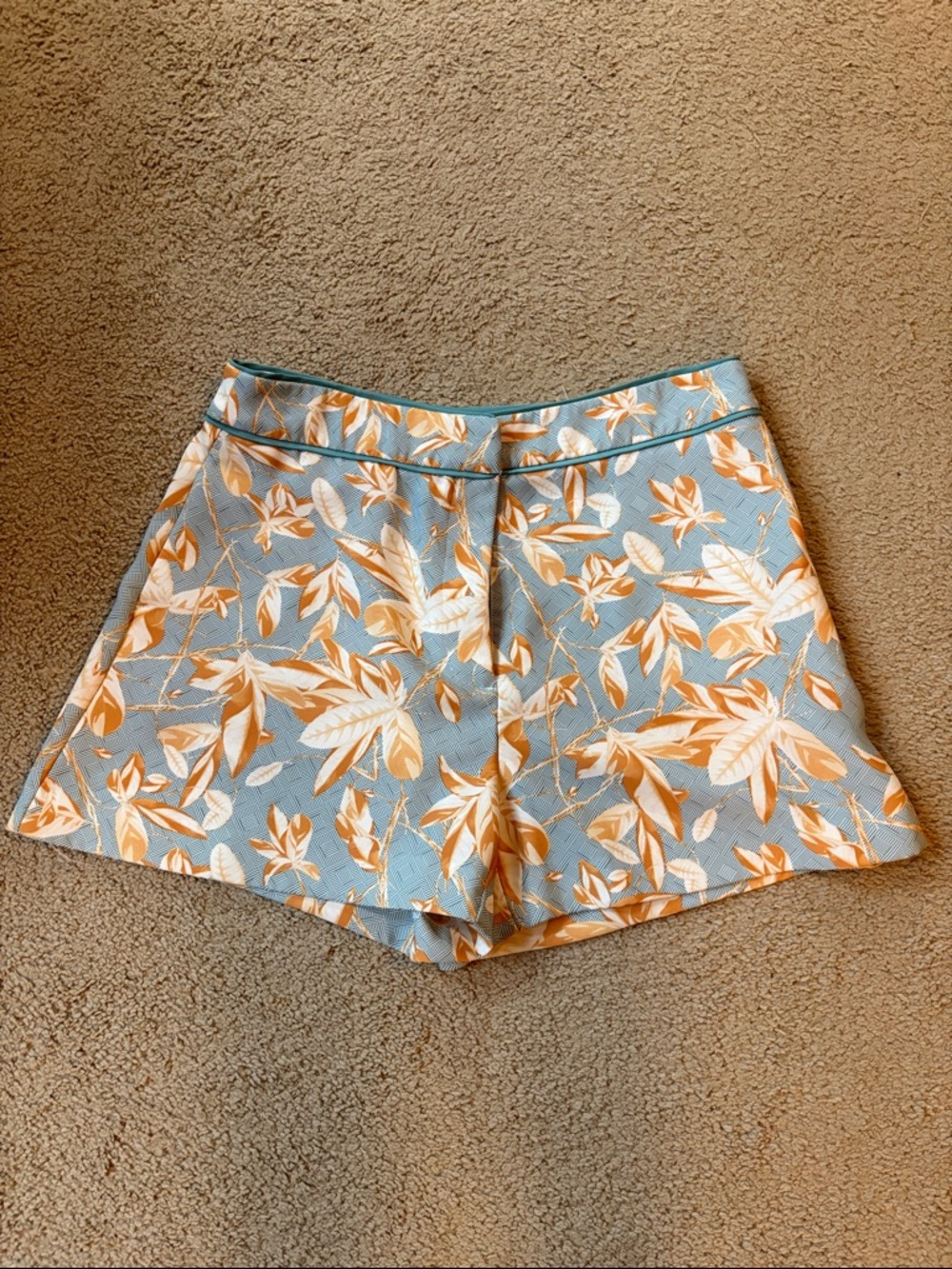 H&M Floral High-Waist Shorts in Light Blue and Cream-Orange